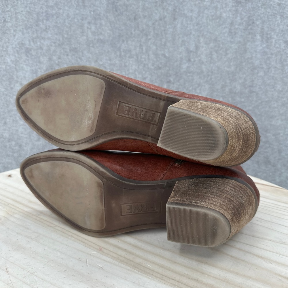 Frye Judith Ankle Boots Womens 10 Cognac Brown Leather Pointed Toe Block Heel - Picture 9 of 10